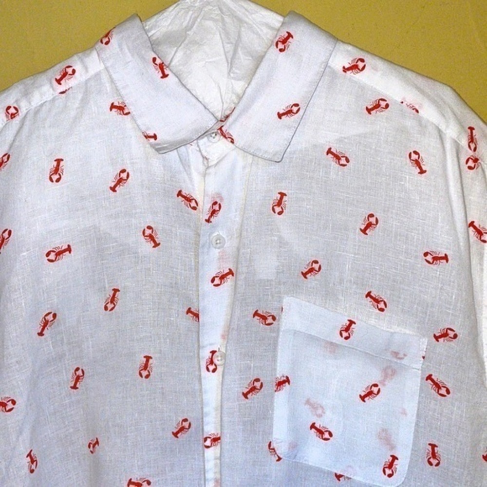LOBSTER SHIRT XL  SAKS FIFTH‎ AVENUE Oversized 100% Linen Short Sleeve